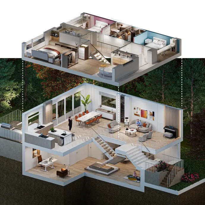 Exploded architectural diagram of Morning House